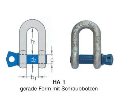 Hochfeste Schäkel HA1, gerade Form mit Augbolzen
